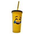 Emoji Face Expression Plastic Glass With Straw - Straight Headed / Creative Emoji Expression Glass For Kids. 