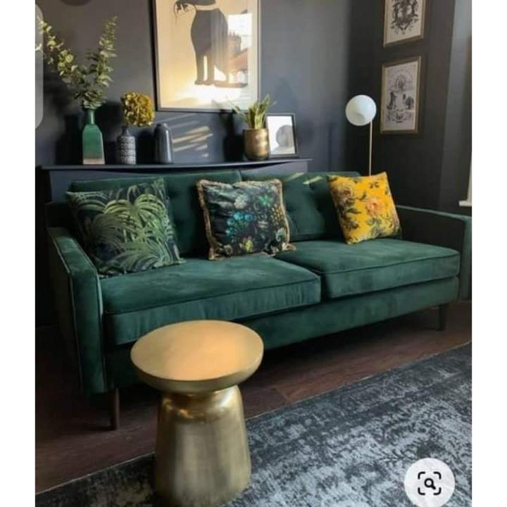 Modern Dark Green Wooden Five-Seater Sofa Set for Stylish Living Spaces