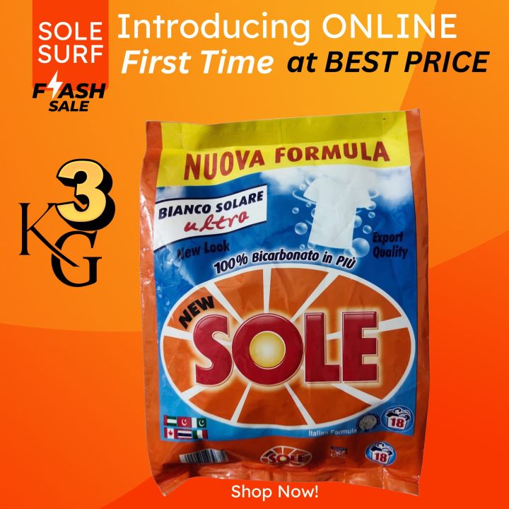 Surf 3KG, Sole Surf, Washing Powder Detergent, Bianco Solare Ultra Formula for Effective Stain Removal and Fresh Scent, Powerful Laundry Detergent for All Washes, Eco-Friendly, Effective in Cold Water, Suitable for Skin