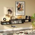 Wall Mounted Media Console with Power Outlet Floating LCD Stand Component Shelf for 40''inches TV, Entertainment Storage Shelf for Living Room, Black. 