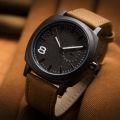 Luxury Military Watch for Men with Brown Leather Strap and Black Dial. 