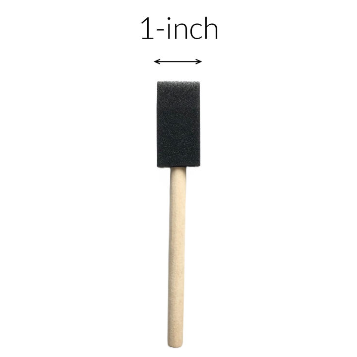 Foam sponge paint brush with wood handle for block printing, painting, staining, varnishes and DIY art craft projects.