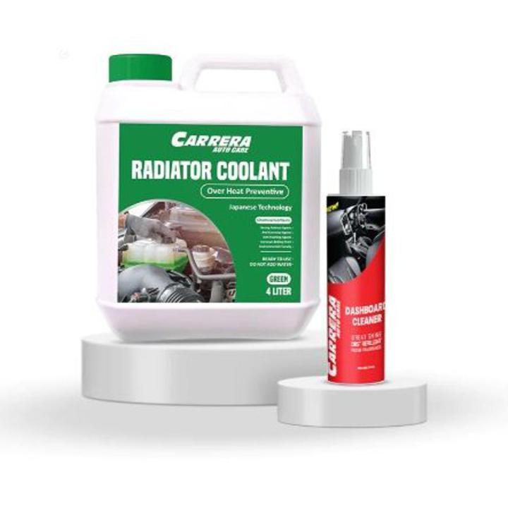Carrera Car Radiator Coolant Heat Preventive Car 4 L and Dashboard Cleaner 200 ml - Combination Of 2 in 1 Car Radiator Coolant Car Dashboard Cleaner - 4 Litre Car Coolant Green Heat Preventive - Car Interior Cleaner Spray