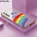 Jizetin (Free Lanyard) for Realme 5 / 5I / 5S / 6I Back Cover Rainbow Luxury 6D Plating Case Side Pattern Soft Silicone Square Phone Cases. 