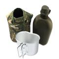 Military Water Bottle Canteen with Cover & Aluminum Cup - 1 Liter. 