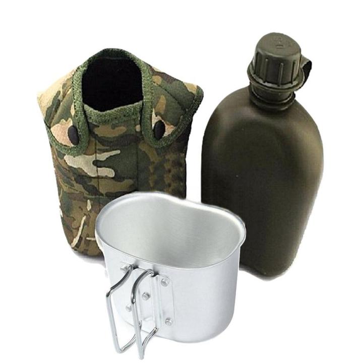 Military Water Bottle Canteen with Cover & Aluminum Cup - 1 Liter