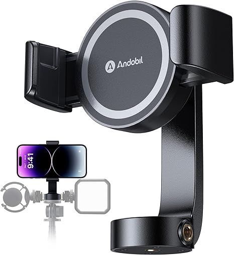 Andobil Magstick iPhone Tripod Mount, Auto Clamping Magnetic Tripod Holder 360 Rotation,1/4" Screw Hole Tripod Adapter with MagSafe