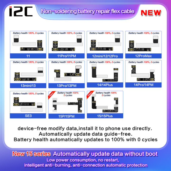 i2C Non-Soldering Battery Repair FPC Flex For iPhone 15 14 13 12 11 Pro Max i2c I6S BR-13 KC01 KC02S KC03 Tag On Cable Replace