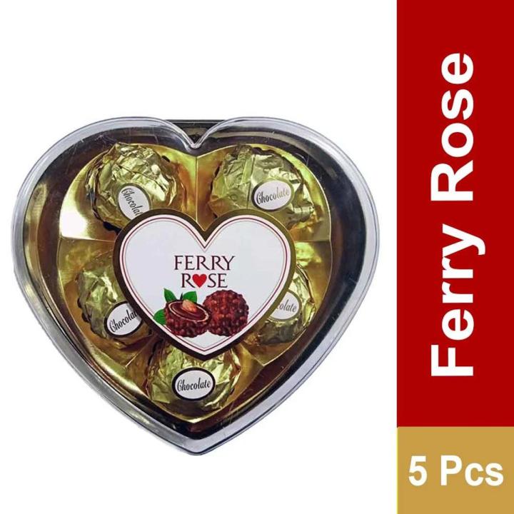 Ferry Rose Crunchy Chocolate Balls T 5 Pieces Plastic Heart Gift Box