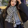 Versatile Long Scarf Wrap Stylish Black White Plaid Print Scarf with Tassel Trim Warm Shawl for Women Women Black White Scarf. 