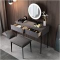 Multifunctional Dressing Table - A Makeup Table with Simple Storage Cabinet, Integrated Small Dressing Table with Ordinary Mirror, and Tufted Stool for a Dynamic Wooden Dressing Experience. 