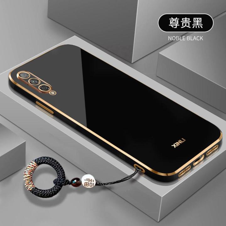 For Huawei Y9s Back Cover with Non-Slip Rope Pull Ring Shiny Plating Square Bumper Protective Case Camera Lens Protection Soft Silicone Shockproof Mobile Phone Cases