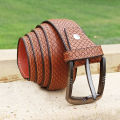 Double Sided Crocodile Style Mustard Men's Leather Belt. 