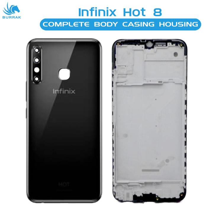 Infinix Hot 8 Housing Middle Frame With Side Button and Camera Lens Complete Body Casing Replacement For Hot 8 - Black