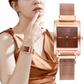 New CCQ Magnetic Buckle Casual Quartz Women's Watch Creative Rose Gold Square Dial All-Match Watch. 