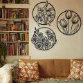 Flower Wall Art, Lily Flower Decor, Living Room Wall Decor, Above Bed Decor, Unique Wooden Wall Art Set of 3 Round Flower. 