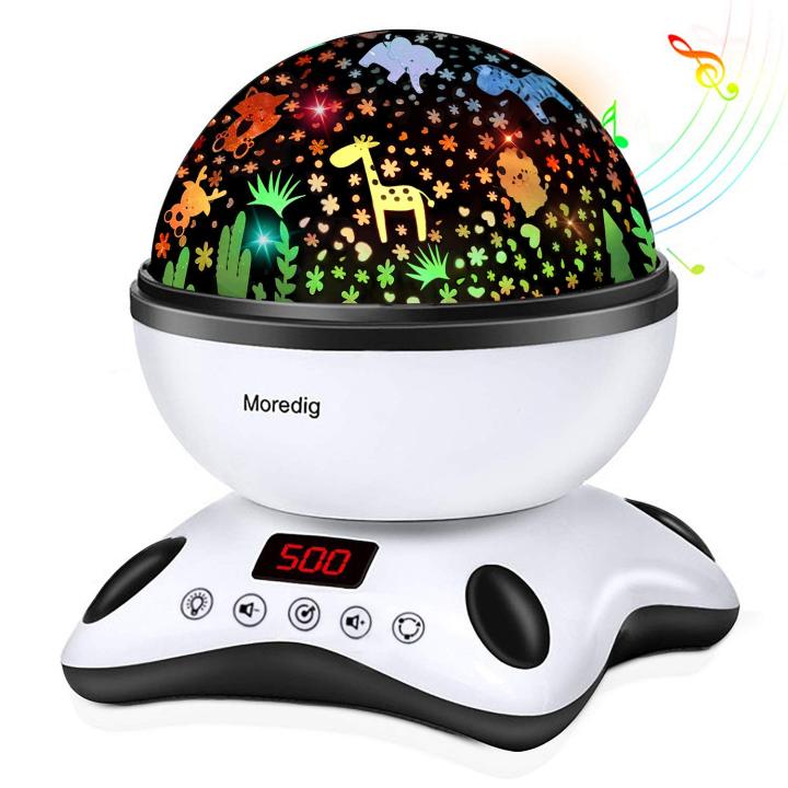 Moredig Night Light Projector, Night Light for Kids  8 Color Changing 12 Songs Toddler Night Light Christmas Gifts for Baby - with Remote and Timer, 360 Degree Rotating -Black