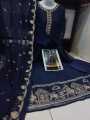 Stylish Collection Stitched Printed 3pc Maxi Dress for Women | Maxi Stuff Chiffon Border Shahi Embroidery With Neck Embroidery Dupatta | Maxi Dress outfits for women | Women's fashion Maxi dresses | Long Farok for Girls. 