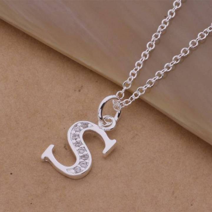Silver Stainless  S  Alphabet Locket with Chain For Girls