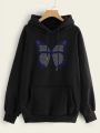 Butterfly Printed Fleece Full Sleeves Pull Over Hoodie For Women. 