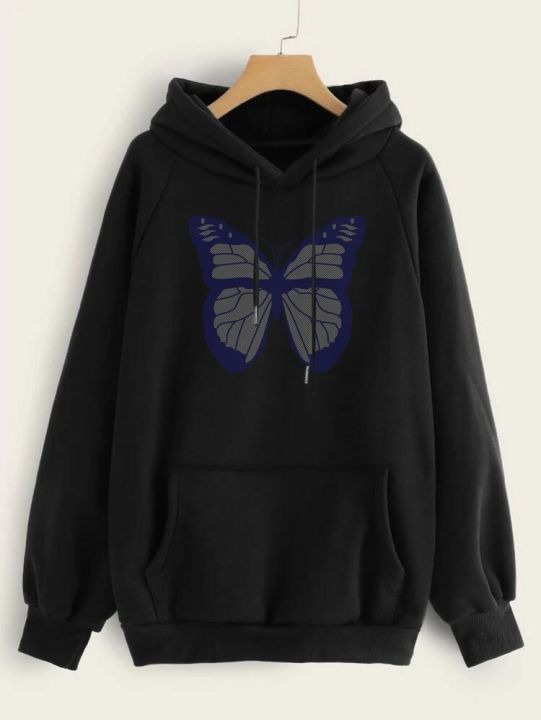 Butterfly%20Printed%20Fleece%20Full%20Sleeves%20Pull%20Over%20Hoodie%20For%20Women%20-%20Image%202