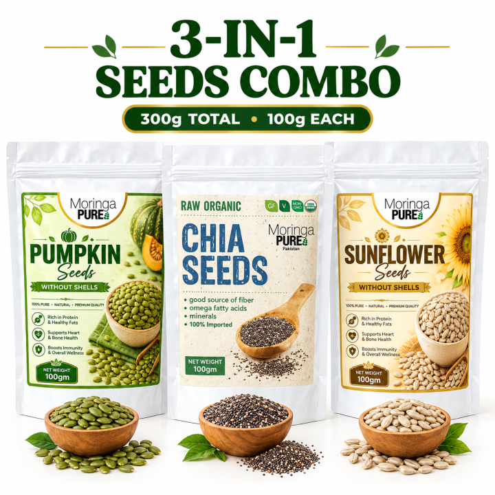 Omega-3 Zinc & Fiber Combo – Chia Seeds, Pumpkin Seeds & Sunflower Seeds (100gx3) Pakistan