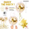 Golden Happy birthday Foil Balloons Banner Decoration heme- Including Happy Birthday foil Balloons Banner, 30 Latex Balloons, 5 Confetti Ballooons, Foil Star's and Foil Heart's Balloons and Back Gold Curtain. 
