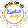 Custom logo- pack of 50 - 1 inch to 3 inch sizes available- send logo in chat box- branding your small business. 