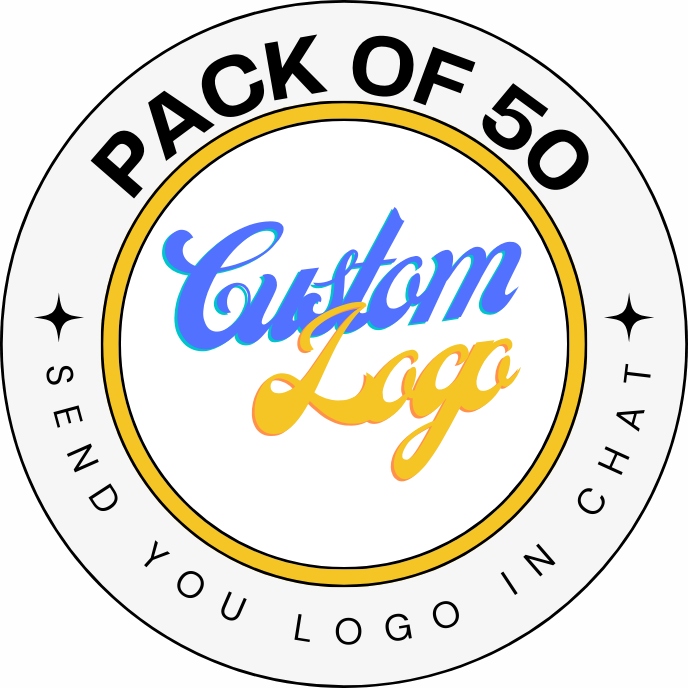 Custom logo- pack of 50 - 1 inch to 3 inch sizes available- send logo in chat box- branding your small business