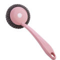 Stainless Steel Wire Ball Brush With Long Handle Kitchen Hanging cleaning brush pan Kitchen Dish handle Washing Tool. 