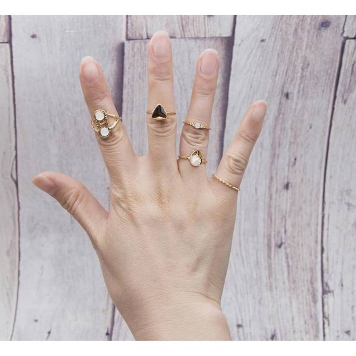 Fashion Rings set - 5 Mid Rings for Girls Fashion - Zircon mid rings for Women - Turkish Style Stone Rings