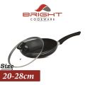 BRIGHT - Non Stick Frying Pan with Glass Lid - 20/22/24/26/28 cm. 