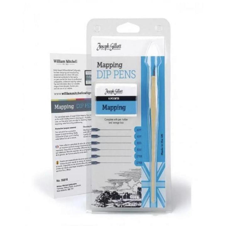 Calligraphy : Joseph Gillott Mapping Set : 6 Nibs and Pen Holder - WM35816