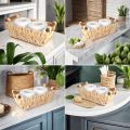 ADO Basics Water Hyacinth Hand Woven Basket with Stain Resistant Polished Wooden Handles, Toilet Paper Storage Wicker Baskets 12" Length, 6.29" Width, 4.25 Height, Tokri. 