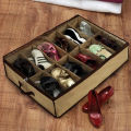 Under Bed Shoe Organizer Bag Foam Fabric Sheet Shoe Organizer with Clear Plastic Zip Cover Store up to 12 Pairs of Shoes Brown 1 Pcs. 