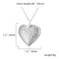 Silver Color Love Heart Photo Frame Pendant Necklace For Women I Love You Flower Pattern Heart Openable Locket Necklace Jewelry. 