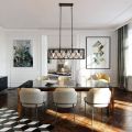 Vintage Pendant Light Fixture, 5 Lights in Rectangle Frame Shade Matte Metal Black Powder Coating. 