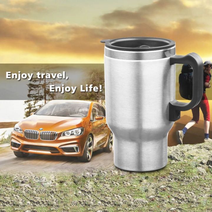 12V Car Heating Cup Car Heated Mug, 450ml Stainless Steel Travel Electric Coffee Cup 14oz. Insulated Heated Thermos Mug