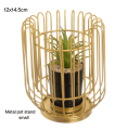 Royal Cage Metal Pot, Home Miniature Ornament, Iron Exquisite Home Decor, Decorative Metal Stand, Metal Cage with Artificial Cactus, Luxurious And Atmospheric Nordic Style Desktop Artificial Potted Plant Decoration, Handmade, Suitable For Table Decoration. 