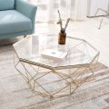Modern Octagonal Tempered Glass Coffee Table - Wooden Center Table, Cocktail Table with Unique Octagon Shape. 