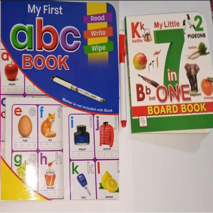 Abc Write and Wipe book +7 in 1 board book with a marker-Reusable ...