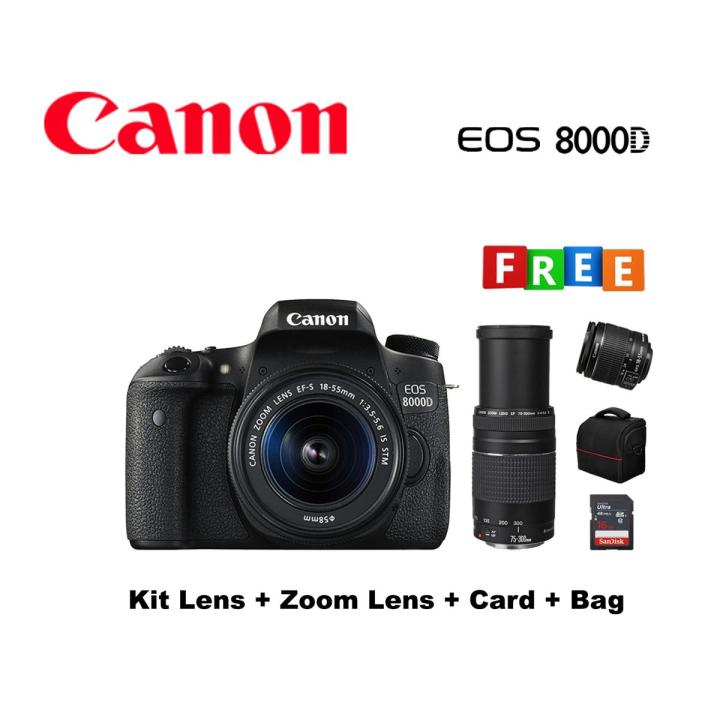 Canon 8000D Kit Lens + 75-300mm Zoom Lens + Card + Pouch