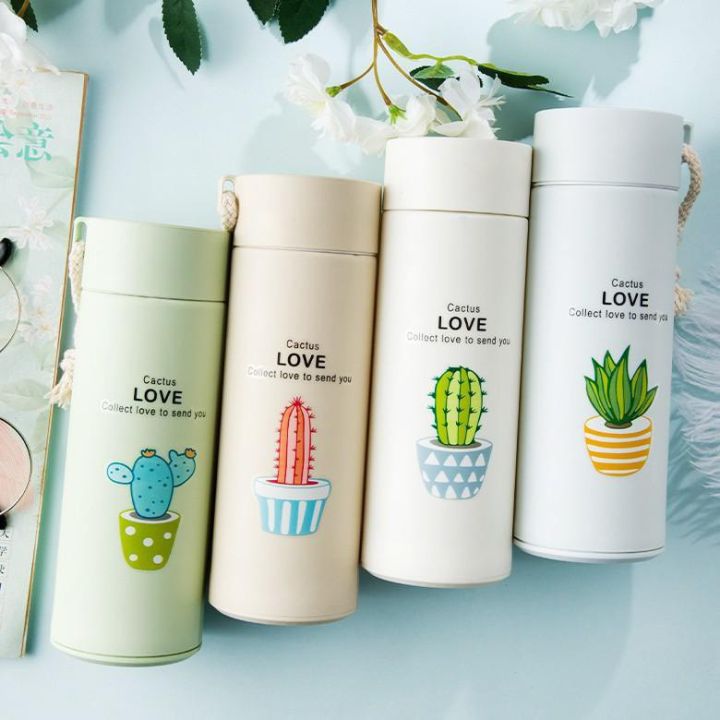 Cactus 400ml Glass Water Bottle - Insulated for Ultimate Freshness - Perfect for School, Gym, and Office Use - Durable Glass/Plastic Hybrid Construction - Leakproof Design - Stay Hydrated in Style BPA Free and Reusable Water Bottles