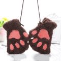 【Happier】 Cute Cat Paw Fluffy Claw Fingerless Gloves Warm Soft Plush Fingerless Panda Glove Half Finger Women Winter Wear Christmas Gifts. 