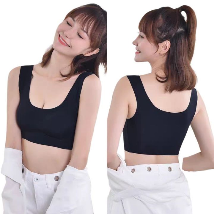 Women Ice Silk Thin Vest Bra, Push Up, Seamless, Casual, Soft Tops Padded Bra, Vest Style Sports Base Underwear Yoga Tops Fitness Women Girls Sport Bra