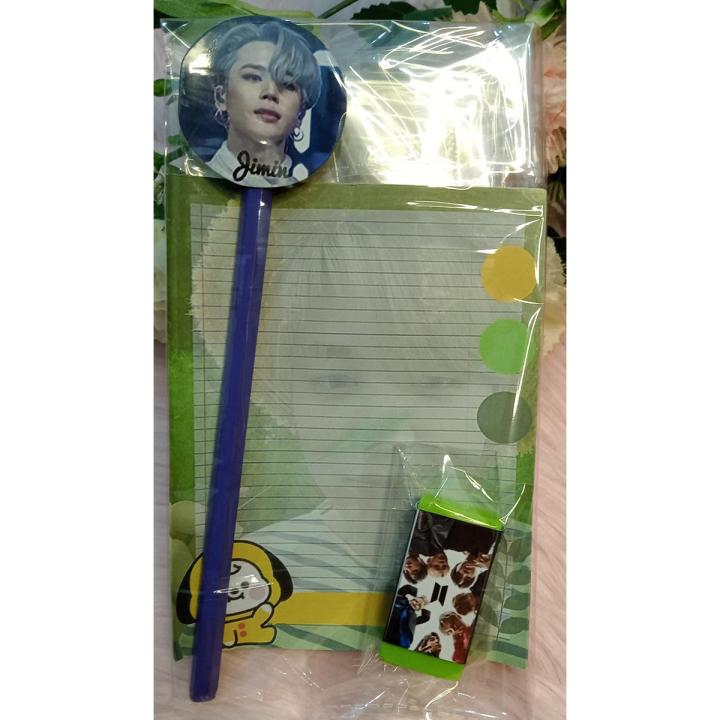 KPOP BTS JIMIN BT21 MEMO SET bts jimin pencil eraser and memo pages set
