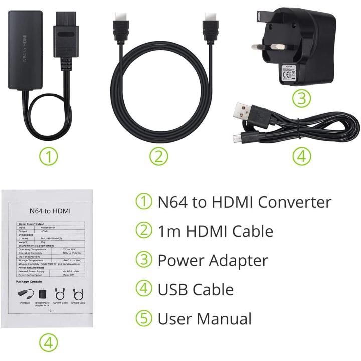 LiNKFOR N64 to HDMI Converter Adapter with Power Adapter and HDMI Cable HD Link Cable for N64 SNES to HDMI Converter GC to HDMI Adapter Compatible with N64 GC SNES