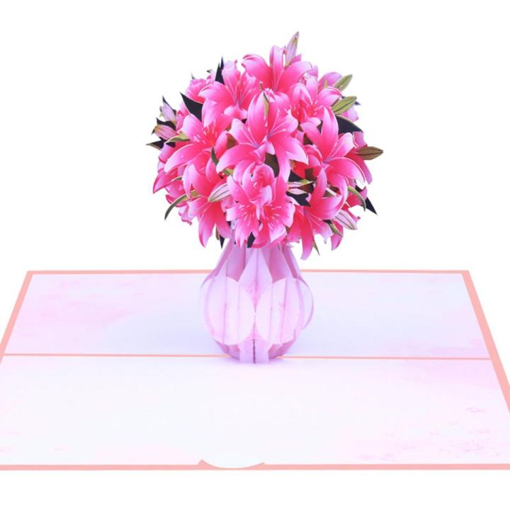 3D Pop Up Card Lily Vase Blessing Message Greeting Invitation Card ...