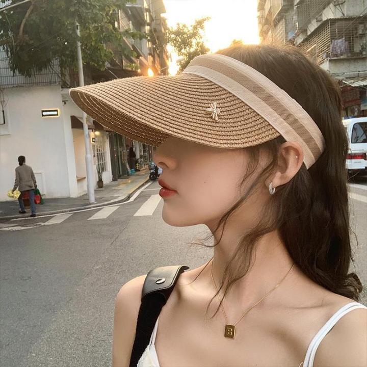 Korean version straw hat little bee empty top hat women's summer hat topless capless capless cap, sun protection versatile shade sun hat