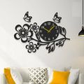 3D wooden wall clock,Flower shaped wall clock,BUTTERFLY ON FLOWERS CLOCK For Home Decor Offices And Gits. 